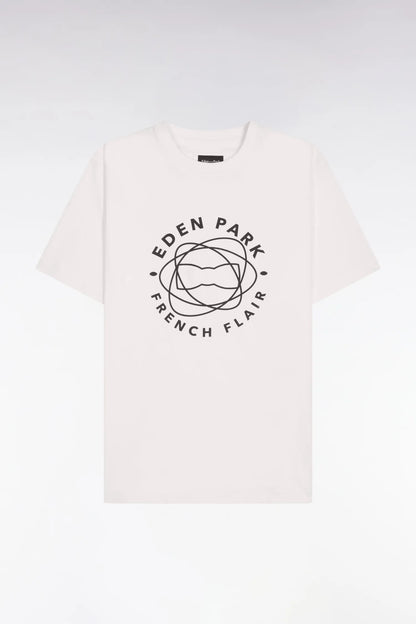Eden Park 0 Men Short-Sleeved T-Shirt in Ecru Cotton with Screen Print SKU: E26MAITC0069_ECC Image 05
