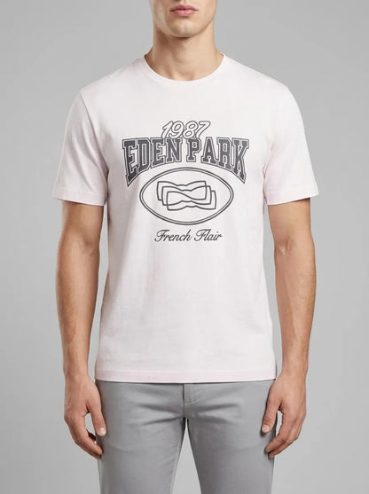 Eden Park 0 Men Short-Sleeved T-Shirt in Ecru Cotton with Navy Screen Print SKU: E26MAITC0070_ECC Image 00