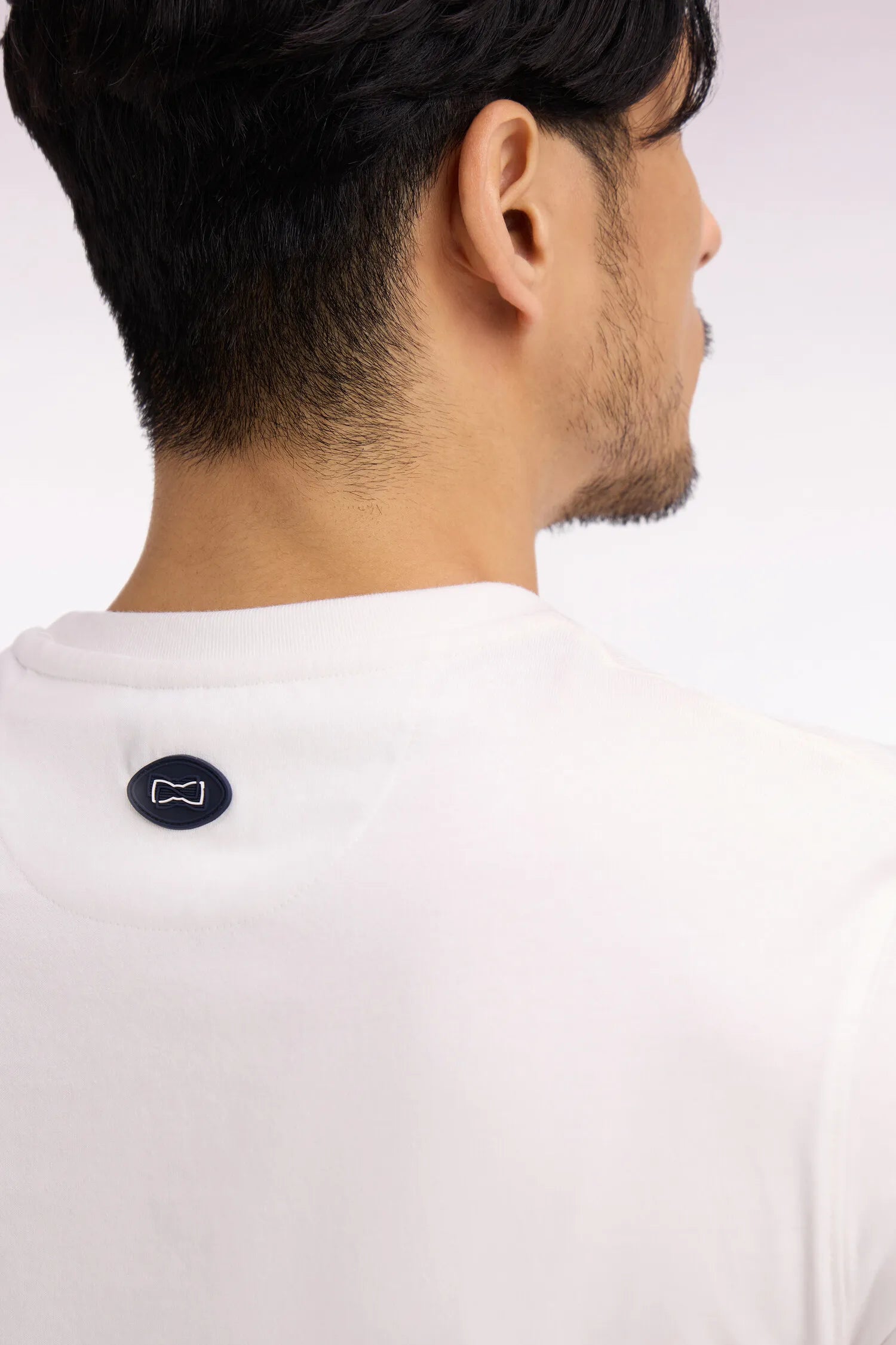 Eden Park 0 Men Short-Sleeved T-Shirt in Ecru Cotton with Navy Screen Print SKU: E26MAITC0070_ECC Image 03