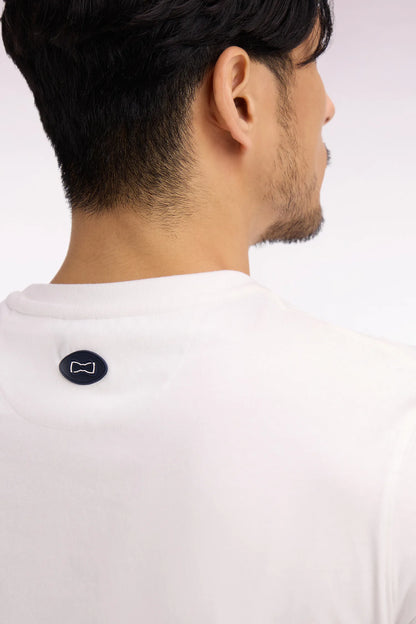 Eden Park 0 Men Short-Sleeved T-Shirt in Ecru Cotton with Navy Screen Print SKU: E26MAITC0070_ECC Image 03