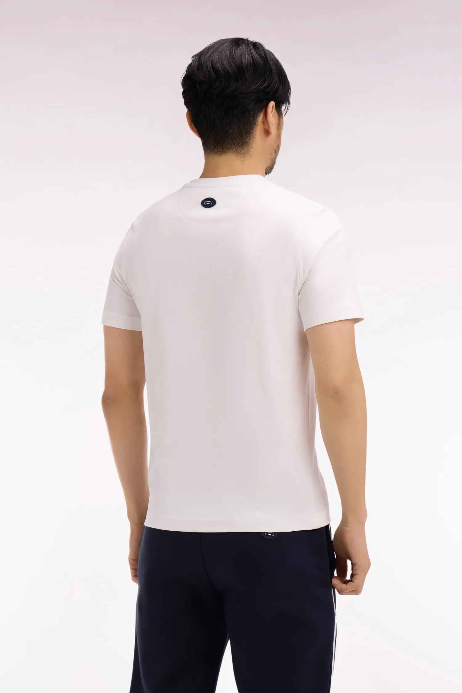 Eden Park 0 Men Short-Sleeved T-Shirt in Ecru Cotton with Navy Screen Print SKU: E26MAITC0070_ECC Image 04