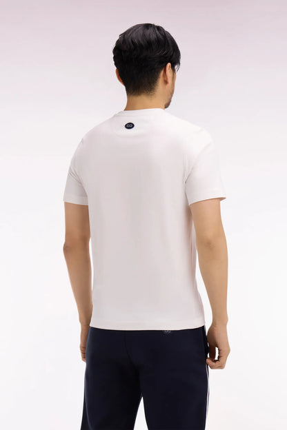 Eden Park 0 Men Short-Sleeved T-Shirt in Ecru Cotton with Navy Screen Print SKU: E26MAITC0070_ECC Image 04