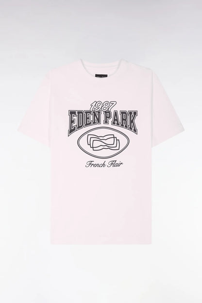 Eden Park 0 Men Short-Sleeved T-Shirt in Ecru Cotton with Navy Screen Print SKU: E26MAITC0070_ECC Image 05