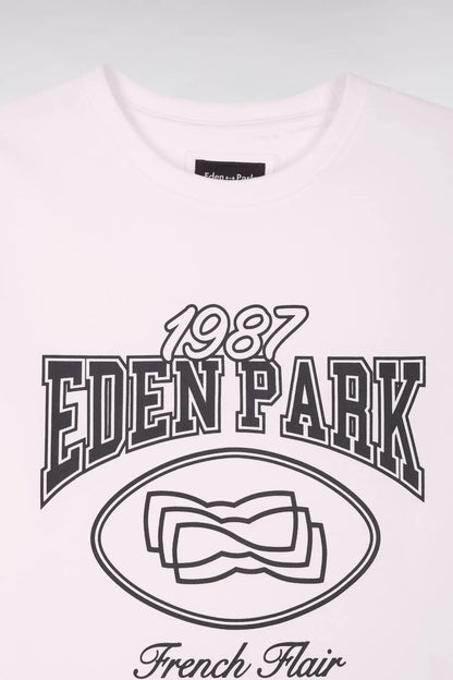 Eden Park 0 Men Short-Sleeved T-Shirt in Ecru Cotton with Navy Screen Print SKU: E26MAITC0070_ECC Image 06