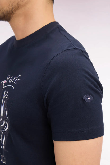 Eden Park 0 Men France XV Short-Sleeved T-Shirt in Navy Cotton with Screen Print SKU: E26MAITC0079_BLF Image 03