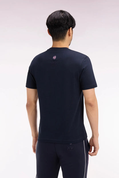 Eden Park 0 Men France XV Short-Sleeved T-Shirt in Navy Cotton with Screen Print SKU: E26MAITC0079_BLF Image 04