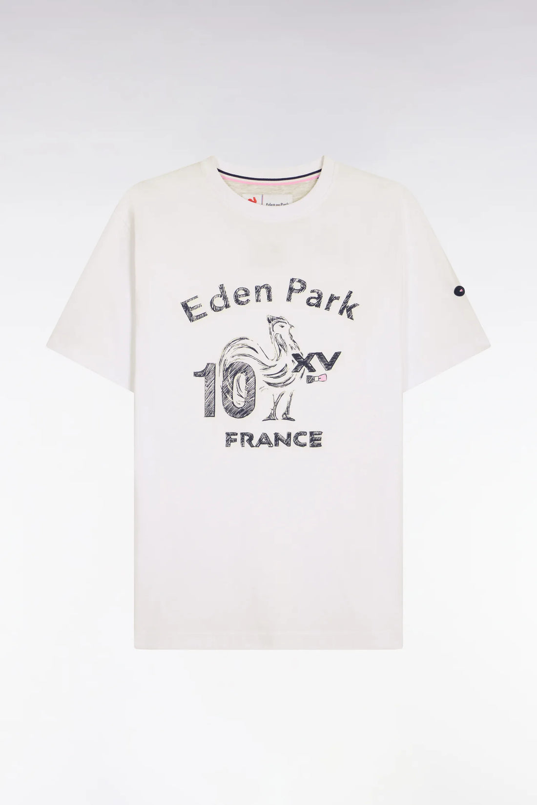 Eden Park White Men Regular Fit France Xv Short-Sleeved T-Shirt in White Cotton with Screen Print SKU: E26MAITC0080_BC Image 02