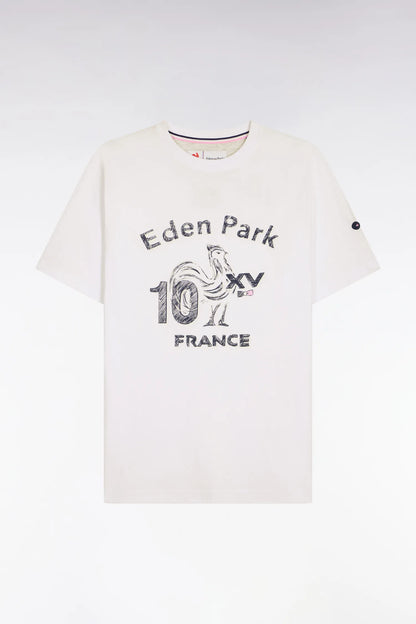 Eden Park White Men Regular Fit France Xv Short-Sleeved T-Shirt in White Cotton with Screen Print SKU: E26MAITC0080_BC Image 02