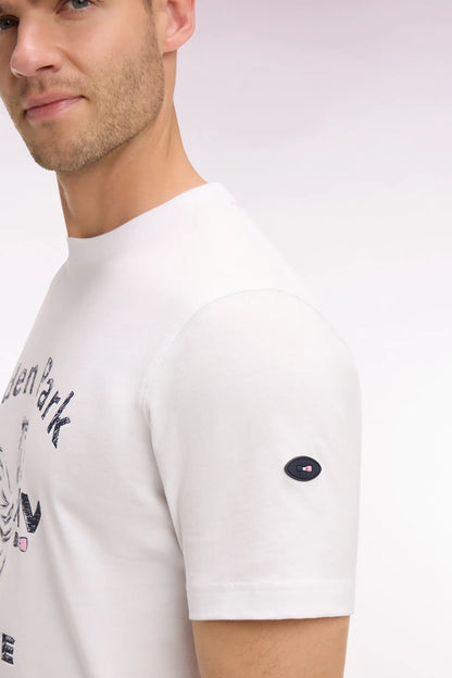 Eden Park White Men Regular Fit France Xv Short-Sleeved T-Shirt in White Cotton with Screen Print SKU: E26MAITC0080_BC Image 04