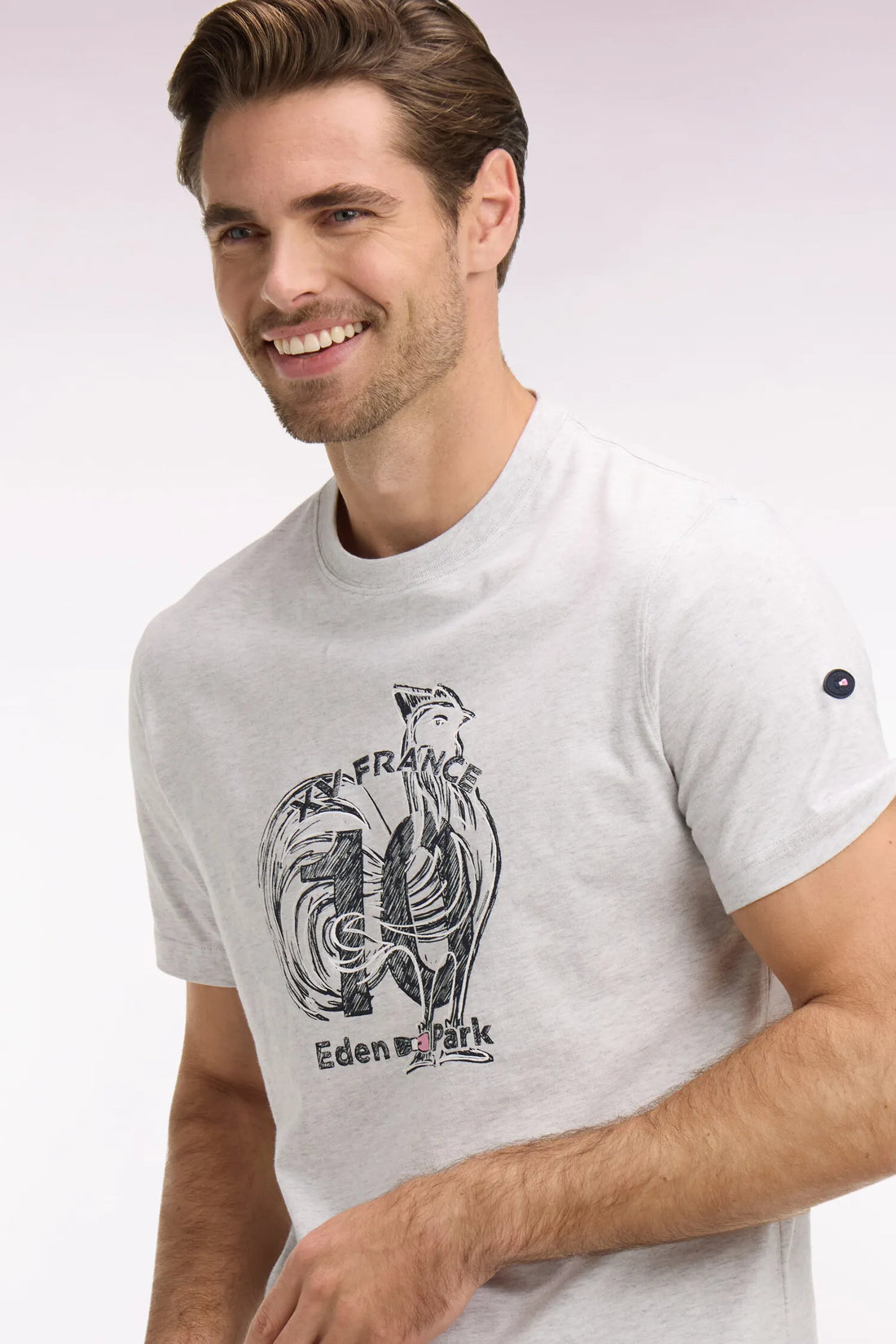 Eden Park 0 Men France XV Short-Sleeved T-Shirt with Screen-Printed Design SKU: E26MAITC0081_GRC7 Image 02