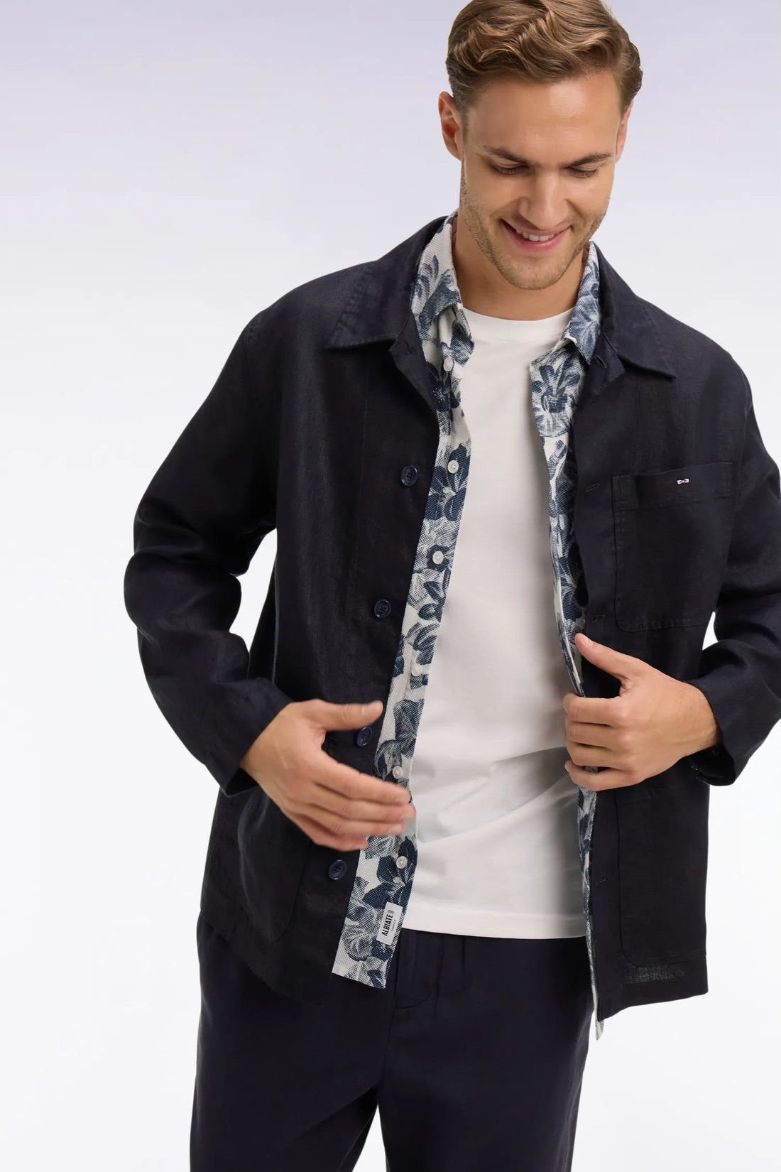 Eden Park Navy Blue Men Navy Linen and Cotton Overshirt SKU: E26PAMSU0020_BLF Image 01
