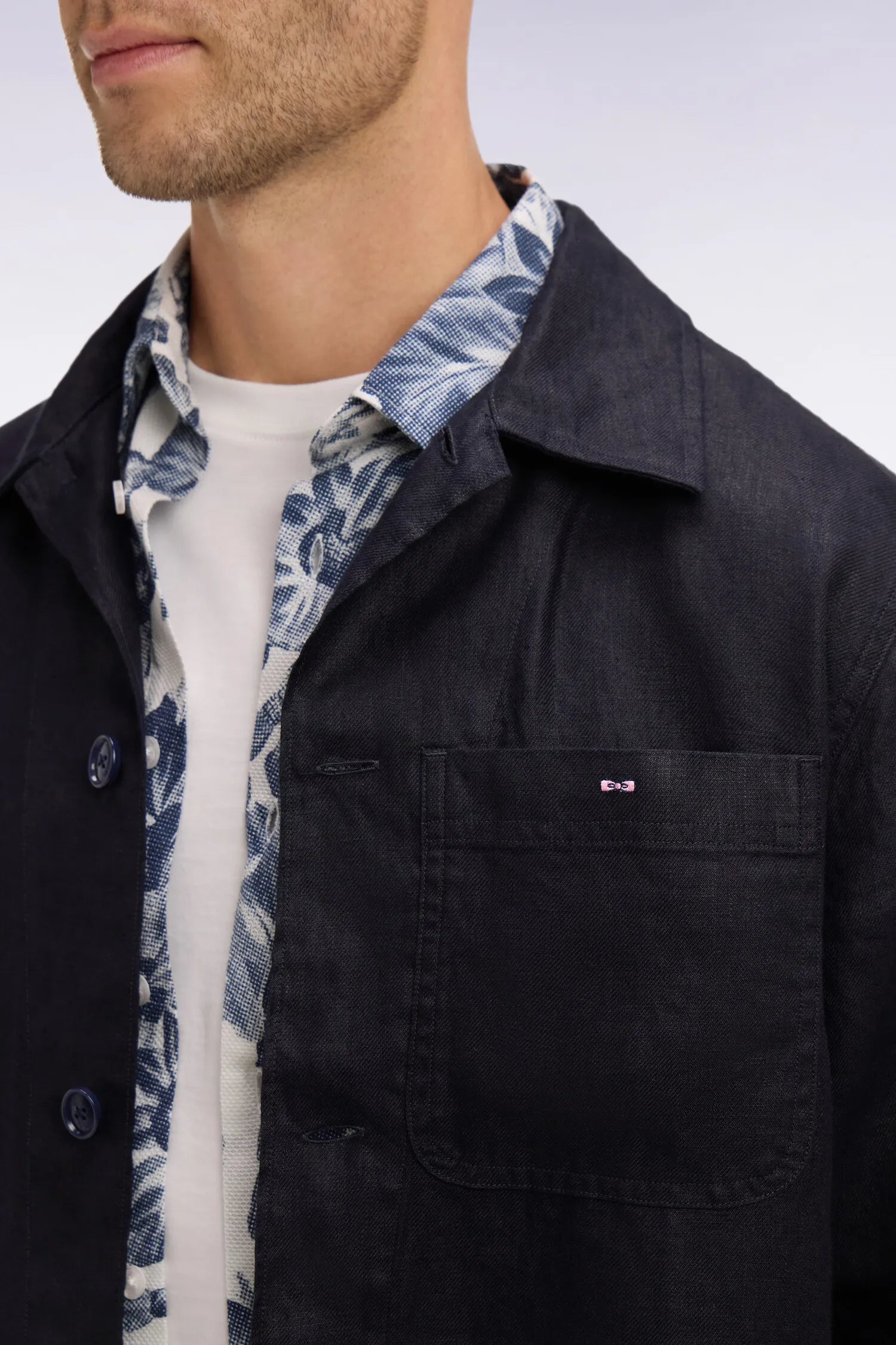 Eden Park Navy Blue Men Navy Linen and Cotton Overshirt SKU: E26PAMSU0020_BLF Image 04