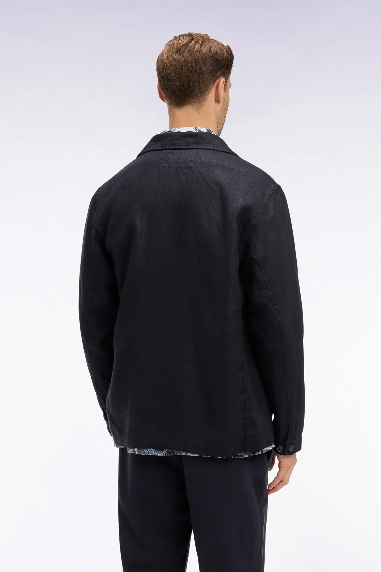 Eden Park Navy Blue Men Navy Linen and Cotton Overshirt SKU: E26PAMSU0020_BLF Image 05