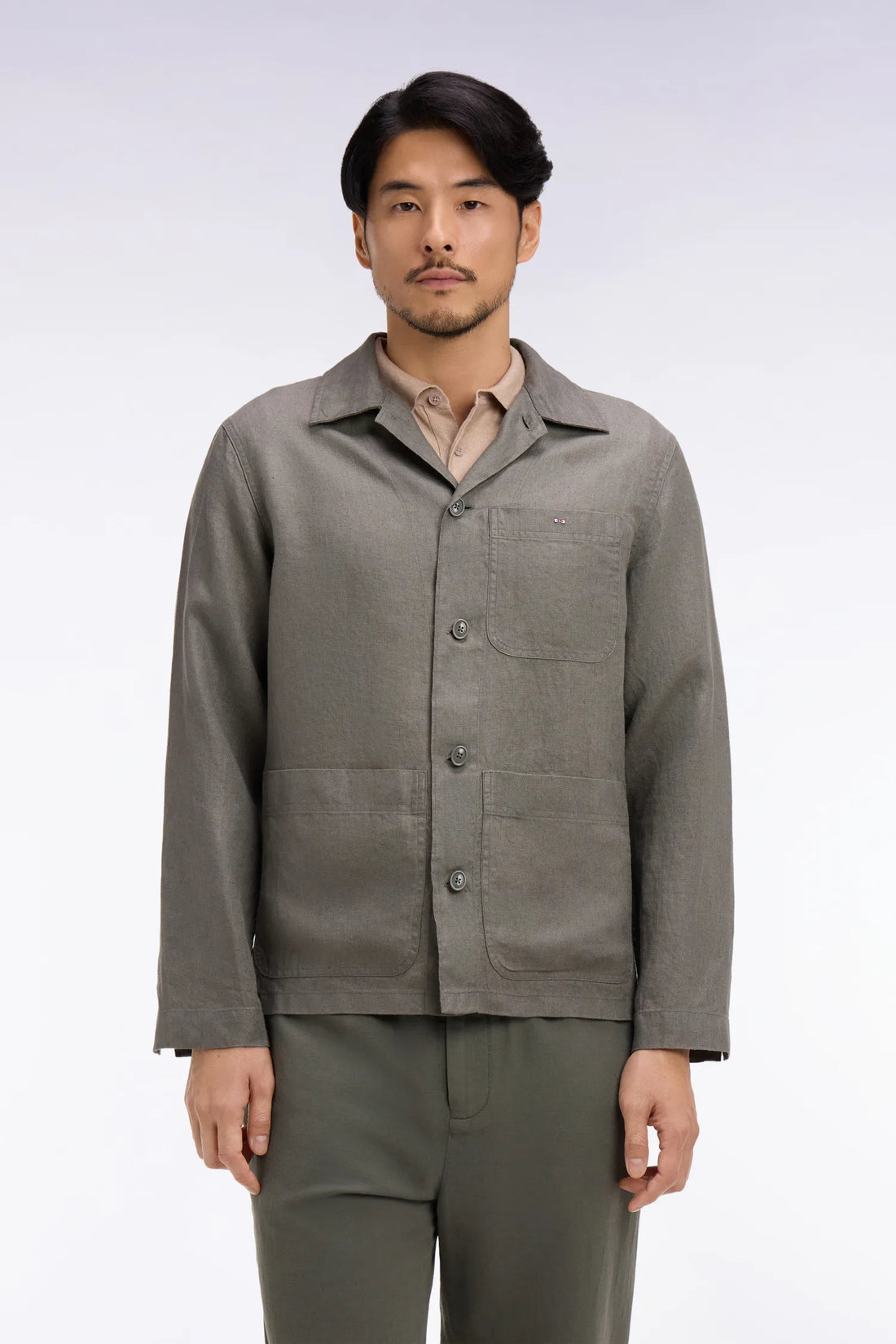 Eden Park Green Men Khaki Linen and Cotton Overshirt SKU: E26PAMSU0020_KAF8 Image 01