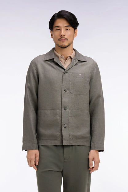 Eden Park Green Men Khaki Linen and Cotton Overshirt SKU: E26PAMSU0020_KAF8 Image 01