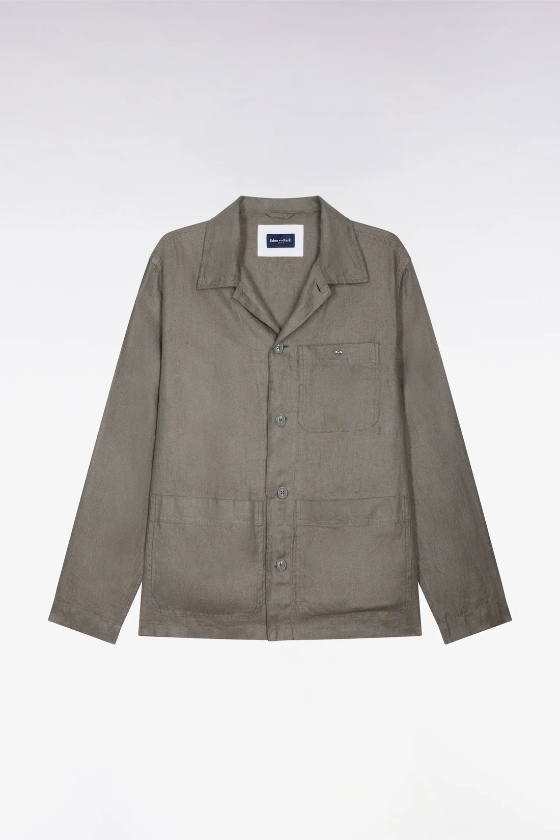 Eden Park Green Men Khaki Linen and Cotton Overshirt SKU: E26PAMSU0020_KAF8 Image 02