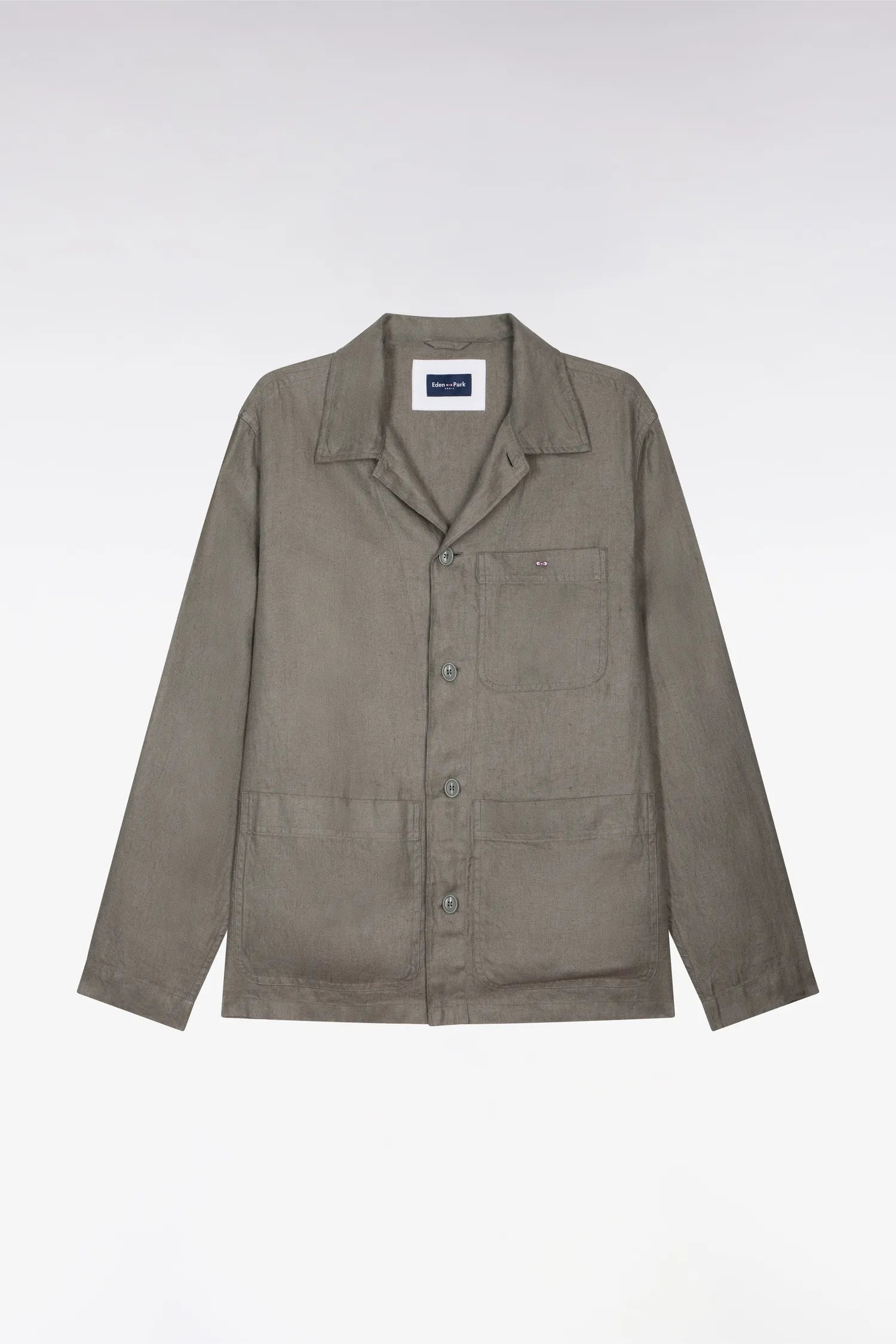 Eden Park Green Men Khaki Linen and Cotton Overshirt SKU: E26PAMSU0020_KAF8 Image 02