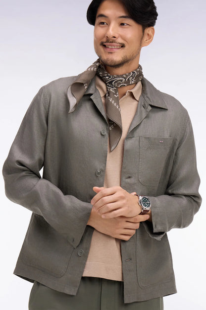 Eden Park Green Men Khaki Linen and Cotton Overshirt SKU: E26PAMSU0020_KAF8 Image 03