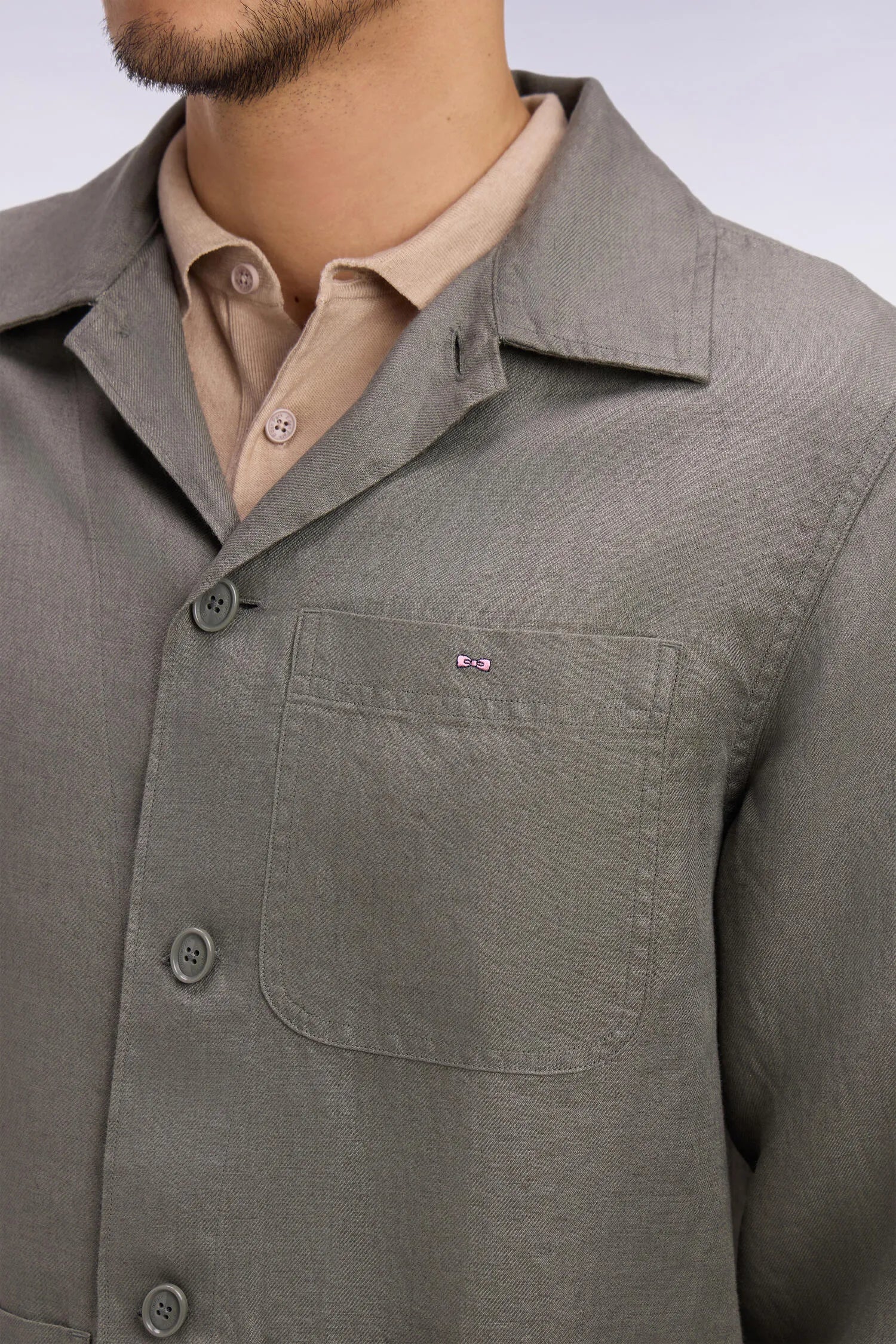 Eden Park Green Men Khaki Linen and Cotton Overshirt SKU: E26PAMSU0020_KAF8 Image 04