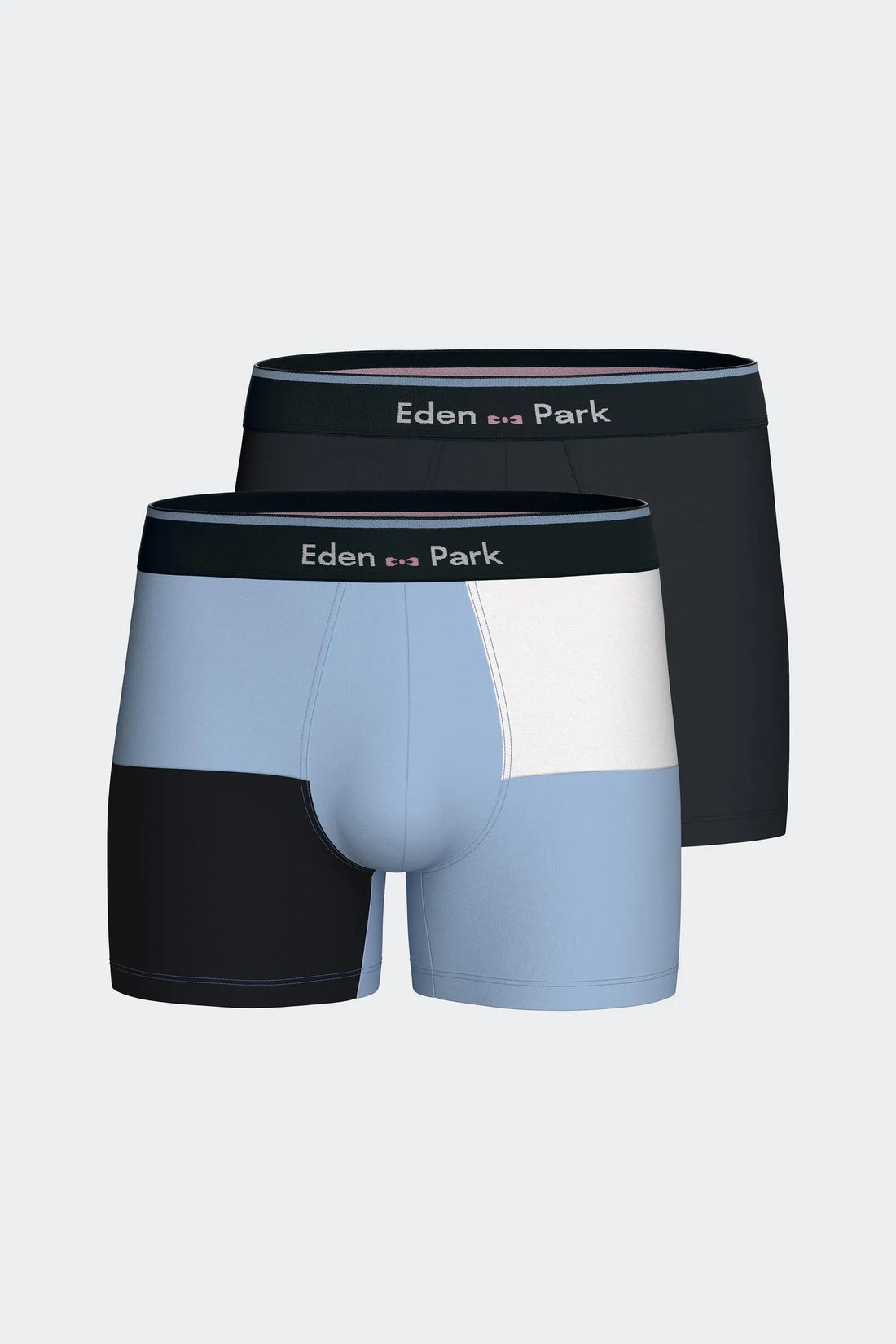 Eden Park Blue Men Pack of Two Boxers in Navy Stretch Cotton Jersey and Blue Colorblock SKU: E26SVEPK0016_BLM12 Image 01