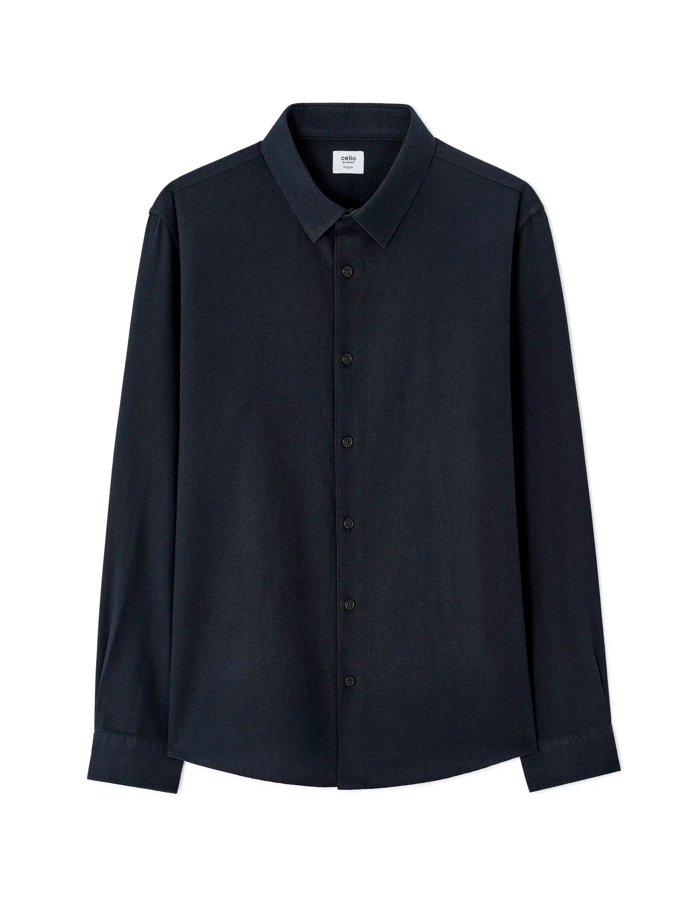 Celio_Marine_Regular-Fit 100% Cotton Honeycomb Shirt_FABEILLE2_MARINE_07