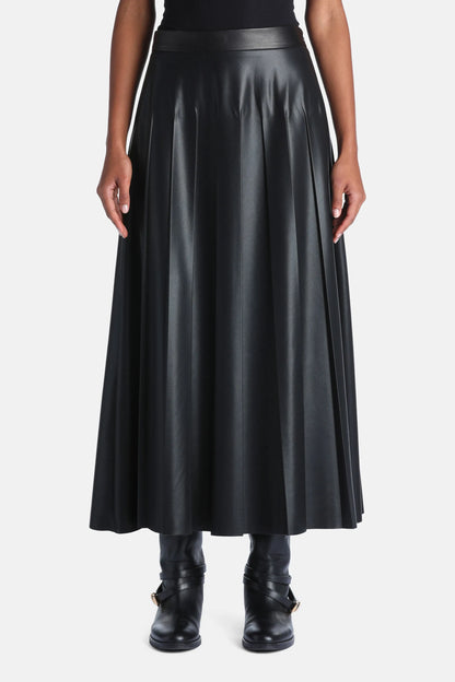 Luisa Spagnoli Nero Women Fabula - Pleated Synthetic Leather Maxi Skirt SKU: FABULA_0101 Image 01