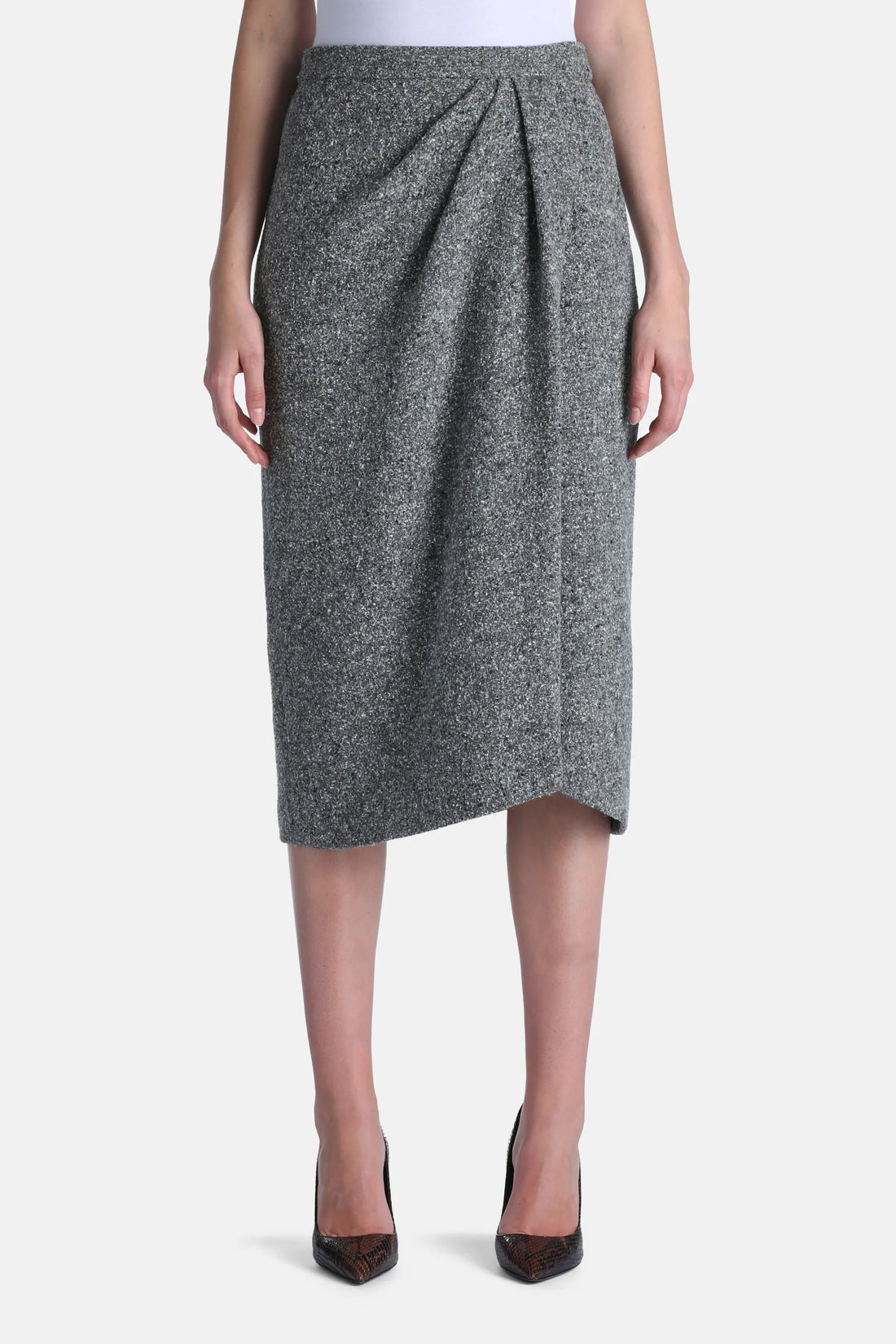 Luisa Spagnoli Var Grigio Panna Women Facoltoso Draped Midi Skirt - Fashion Show SKU: FACOLTOSO_3331 Image 01