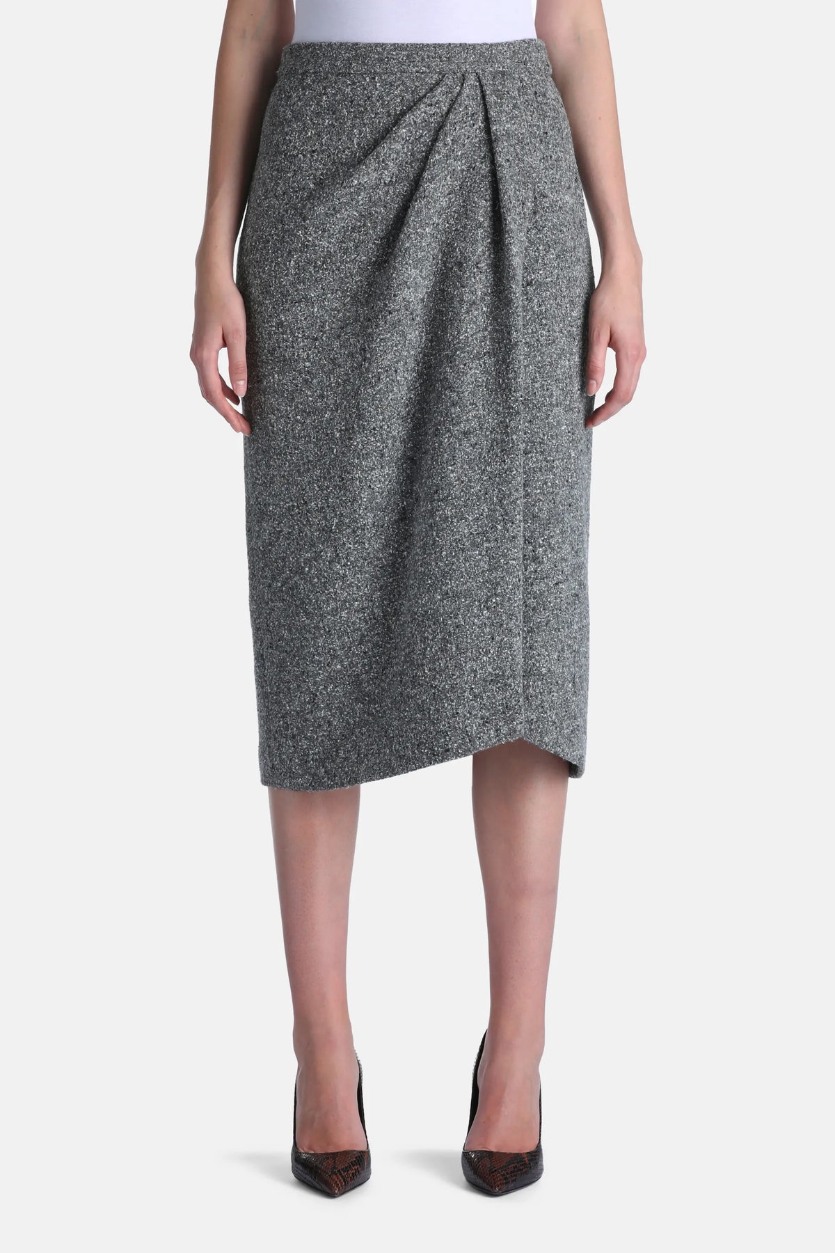 Luisa Spagnoli Var Grigio Panna Women Facoltoso Draped Midi Skirt - Fashion Show SKU: FACOLTOSO_3331 Image 01