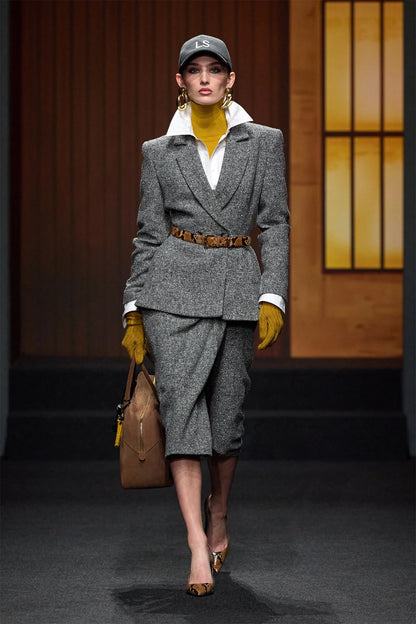 Luisa Spagnoli Var Grigio Panna Women Facoltoso Draped Midi Skirt - Fashion Show SKU: FACOLTOSO_3331 Image 04