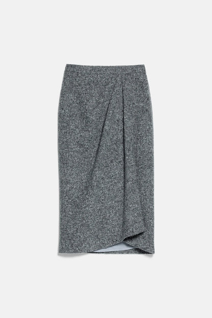 Luisa Spagnoli Var Grigio Panna Women Facoltoso Draped Midi Skirt - Fashion Show SKU: FACOLTOSO_3331 Image 05