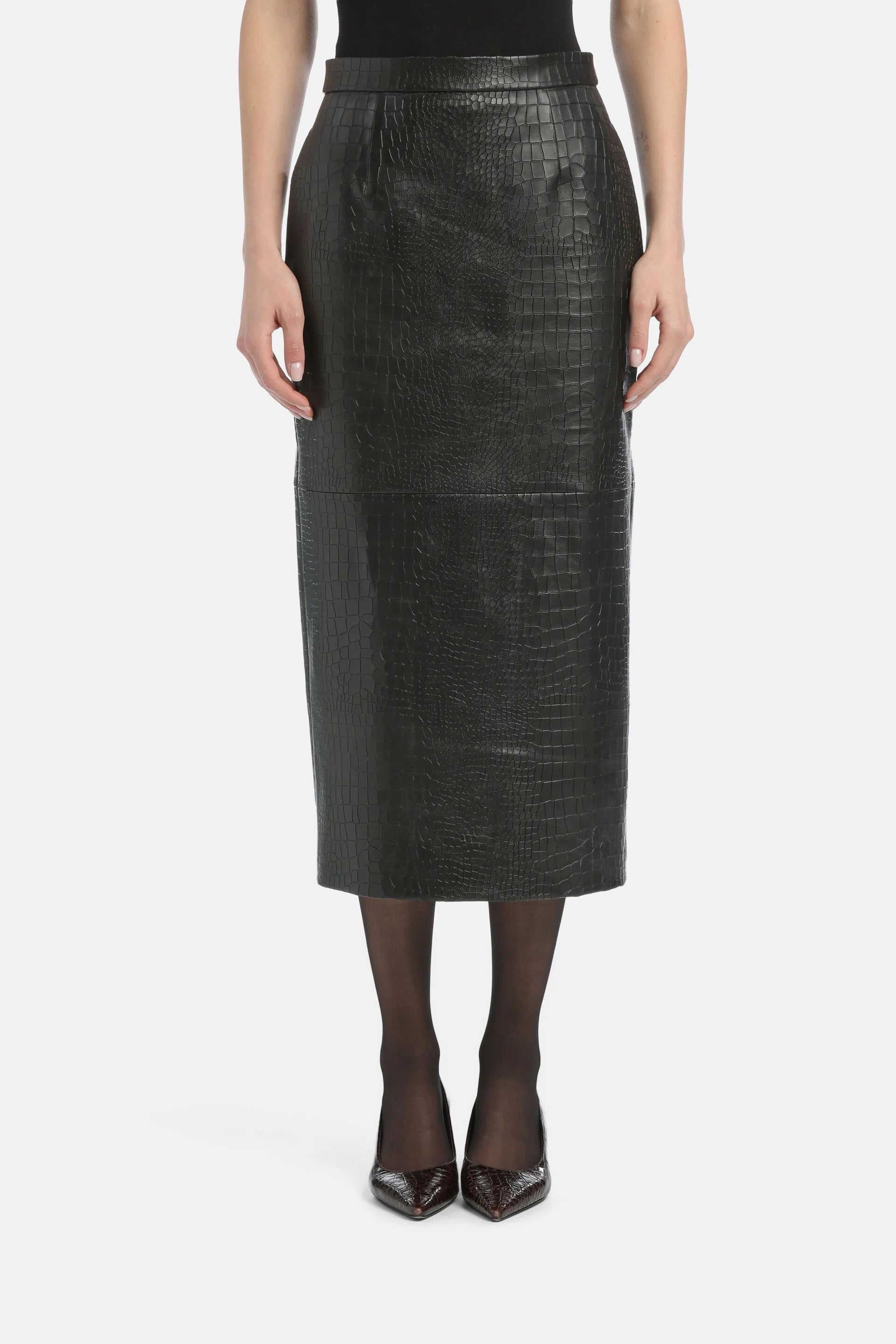 Luisa Spagnoli_Black_Fagiolo - Leather Midi Skirt Ð Fashion Show_FAGIOLO_0976_02