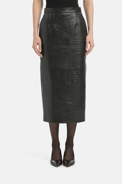 Luisa Spagnoli_Black_Fagiolo - Leather Midi Skirt Ð Fashion Show_FAGIOLO_0976_02