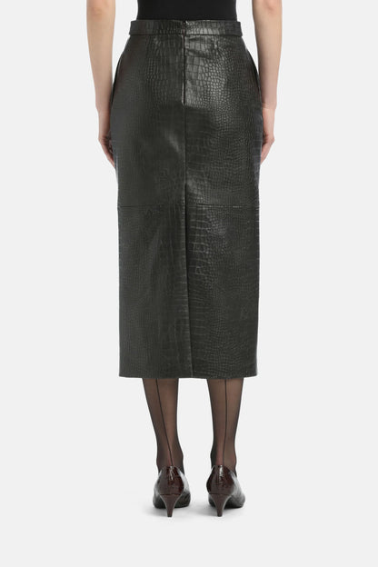 Luisa Spagnoli_Black_Fagiolo - Leather Midi Skirt Ð Fashion Show_FAGIOLO_0976_03
