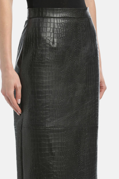 Luisa Spagnoli_Black_Fagiolo - Leather Midi Skirt Ð Fashion Show_FAGIOLO_0976_04