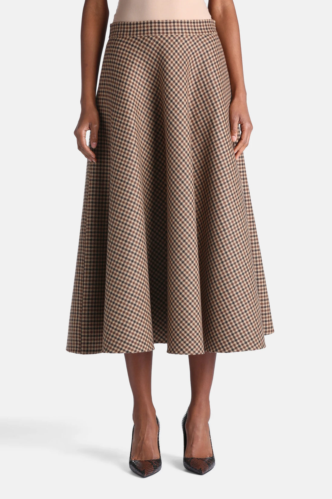 Luisa Spagnoli Var Beige Nocciola Women Fatalita Flared Midi Skirt - Fashion Show SKU: FATALITA_3274 Image 01