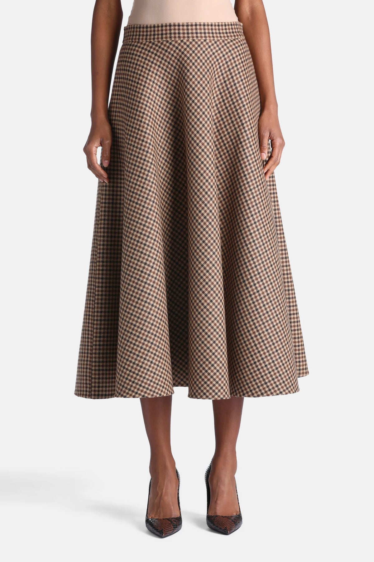 Luisa Spagnoli Var Beige Nocciola Women Fatalita Flared Midi Skirt - Fashion Show SKU: FATALITA_3274 Image 01