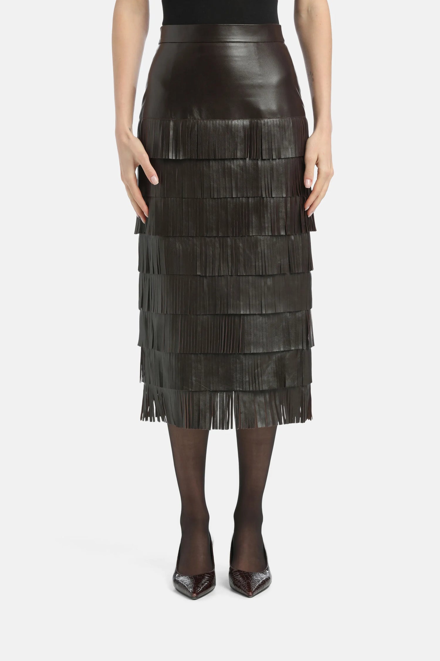 Luisa Spagnoli_Brown_Fattoria - Leather Skirt Ð Fashion Show_FATTORIA_0978_02