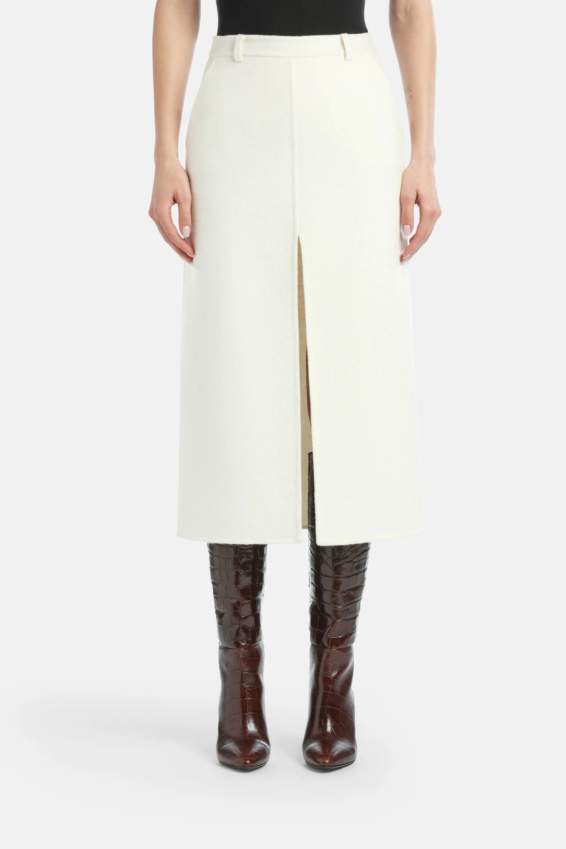 Luisa Spagnoli_Cream_Fattura - Wool-Blend Skirt_FATTURA A_0202_02