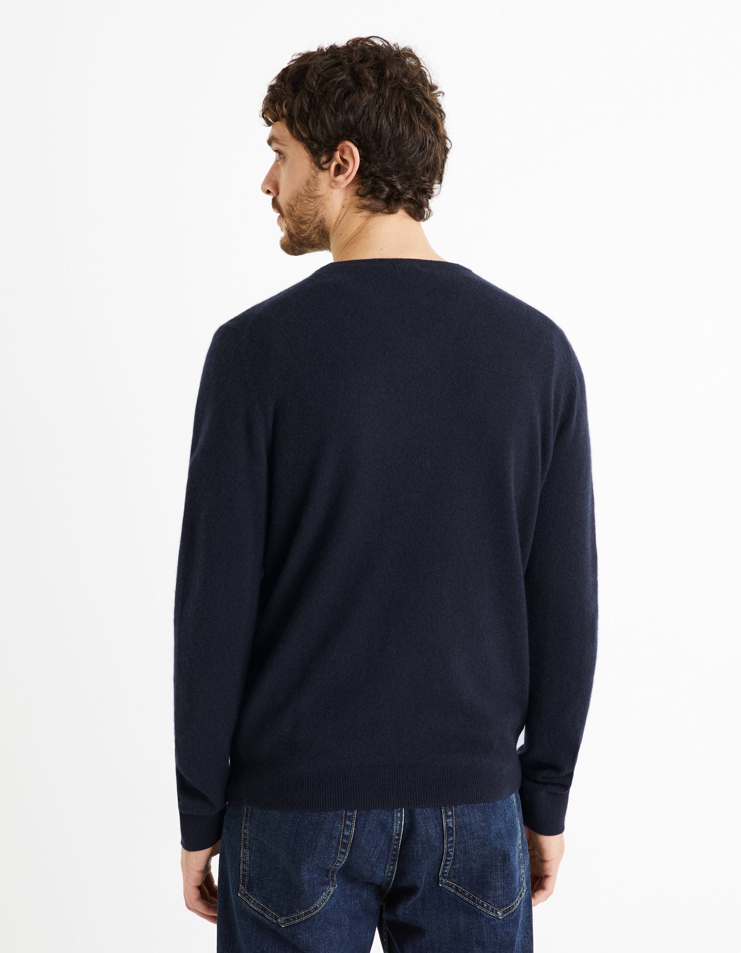 Neck Sweater V 100% Cashmere - Dark Ink_04