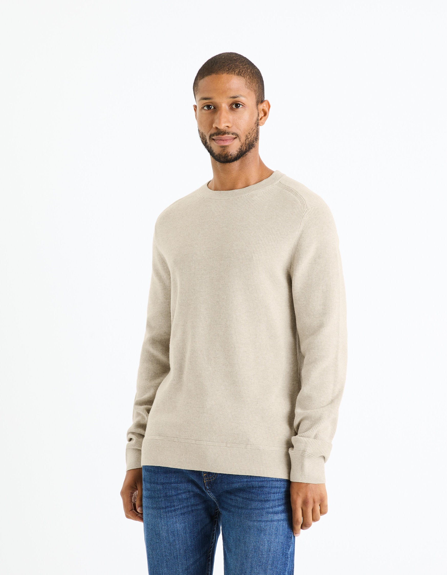 Round Neck Sweater - Beige_02