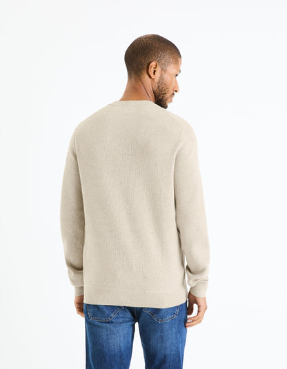 Round Neck Sweater - Beige_04