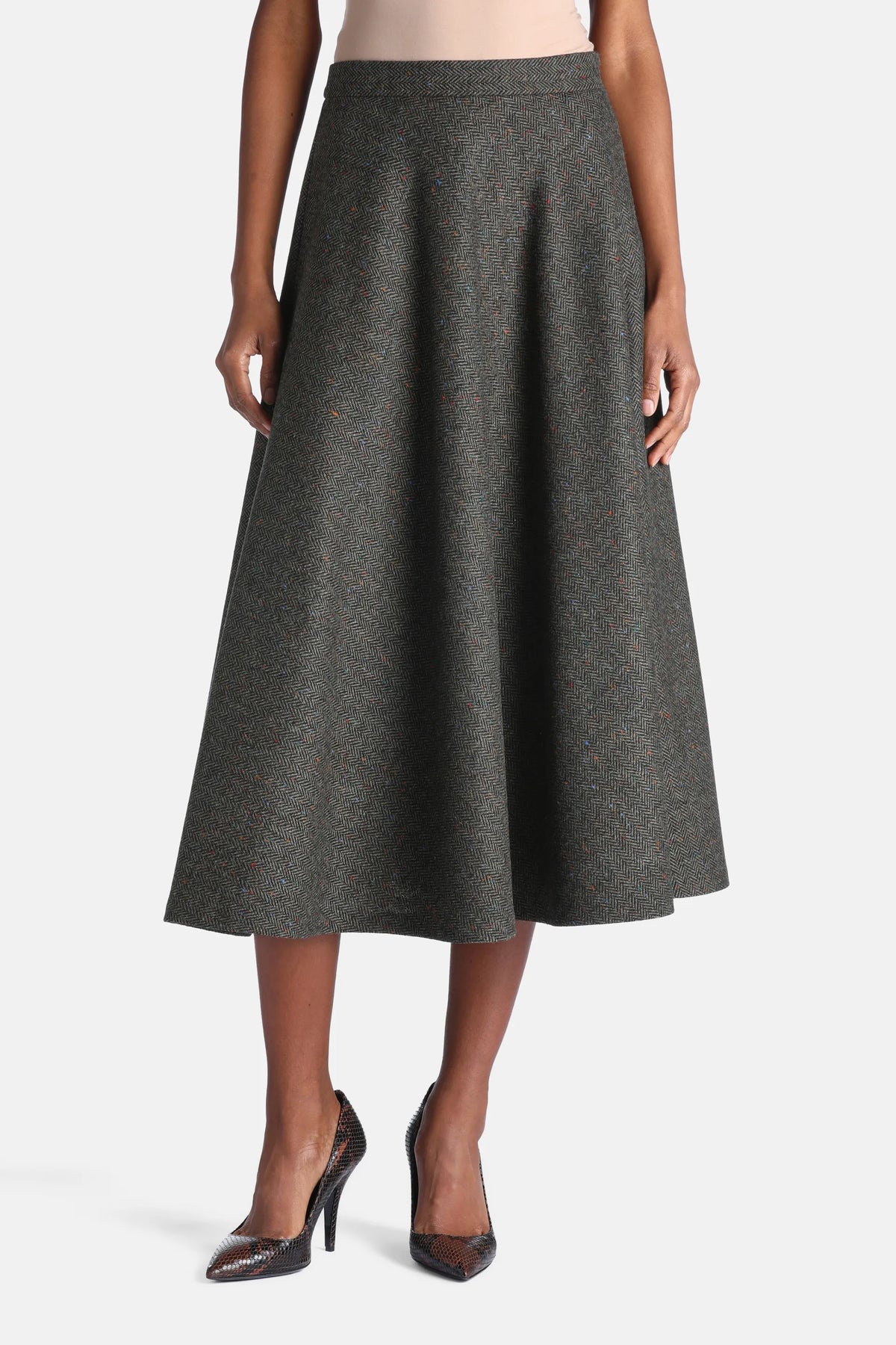 Luisa Spagnoli Var Spin Verde Bosco Women Fenditura Midi Skirt with Contrast Details - Fashion Show SKU: FENDITURA_3370 Image 01