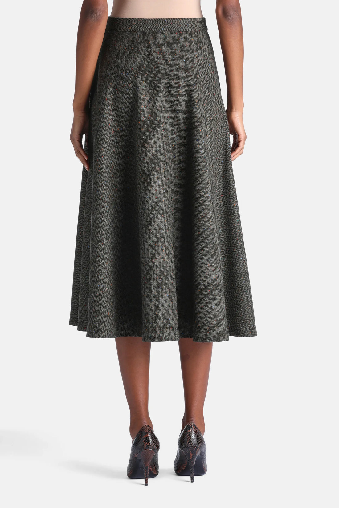 Luisa Spagnoli Var Spin Verde Bosco Women Fenditura Midi Skirt with Contrast Details - Fashion Show SKU: FENDITURA_3370 Image 02