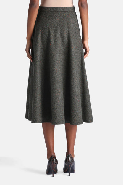Luisa Spagnoli Var Spin Verde Bosco Women Fenditura Midi Skirt with Contrast Details - Fashion Show SKU: FENDITURA_3370 Image 02