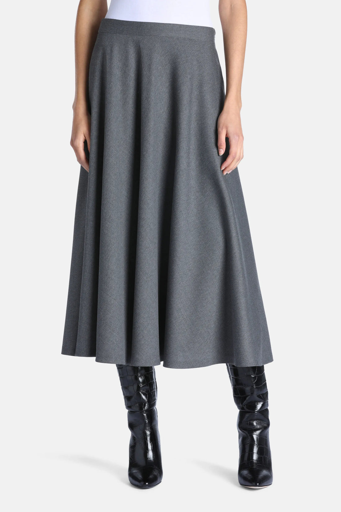 Luisa Spagnoli Grigio Melange Women Ferriera - Flared Midi Skirt SKU: FERRIERA_0813 Image 01