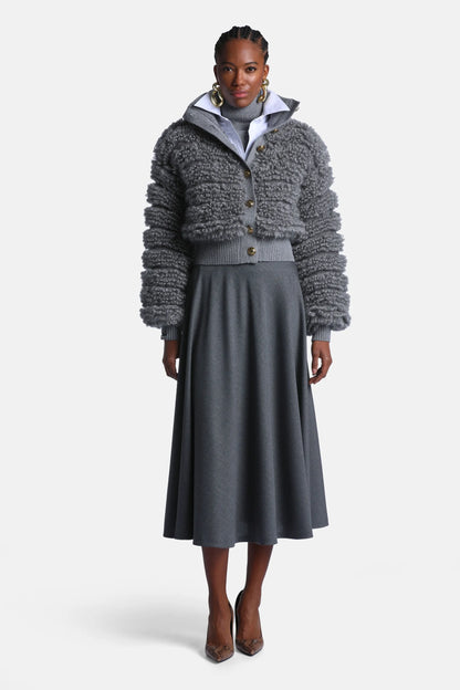 Luisa Spagnoli Grigio Melange Women Ferriera - Flared Midi Skirt SKU: FERRIERA_0813 Image 04