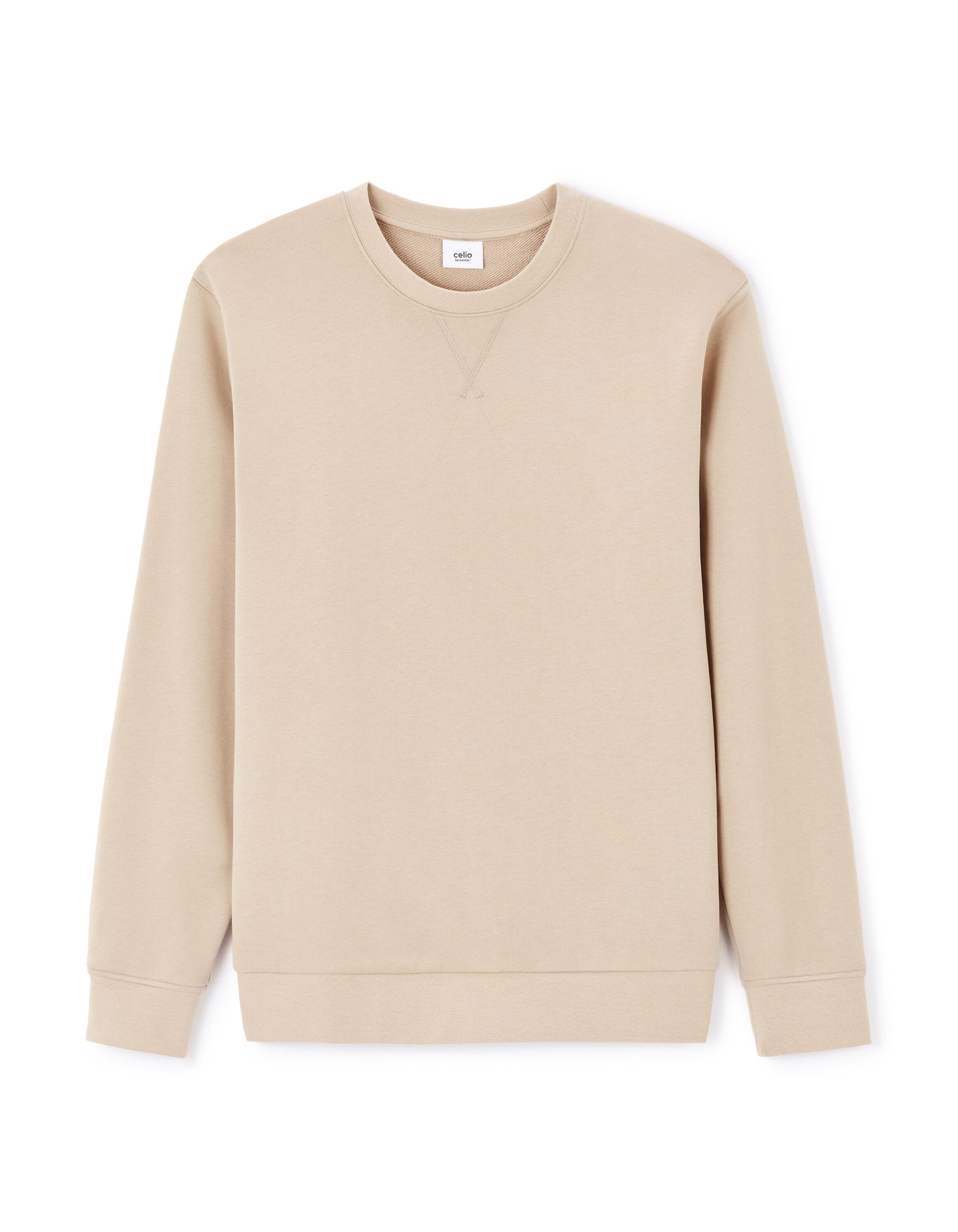 Celio_Beige Regular Round Neck Sweatshirt 100% Cotton_FESEVEN_BEIGE_04