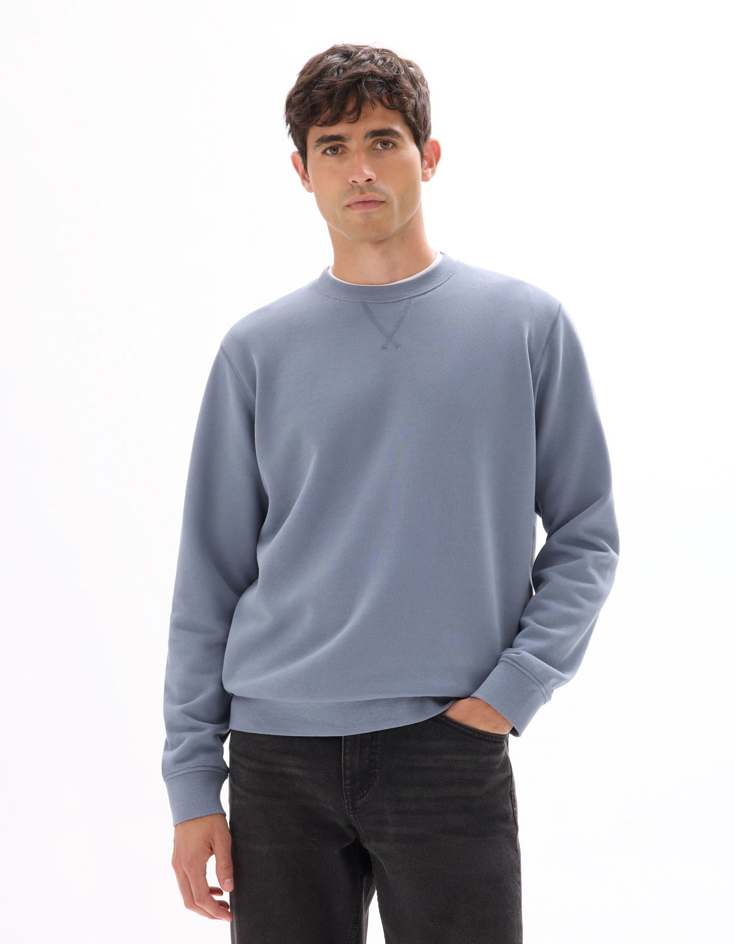 Celio_Denim Blue_Regular Round Neck Sweatshirt 100% Cotton_FESEVEN_DENIM BLUE_01