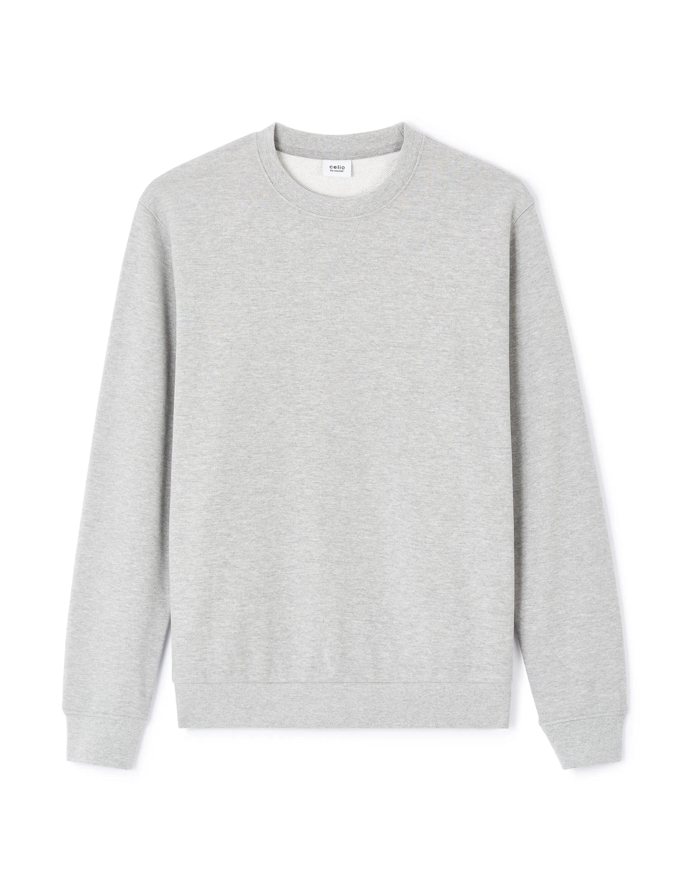 Celio_Heather Grey_Regular Round Neck Sweatshirt in Cotton Blend_FESEVEN_HEATHER GREY_04