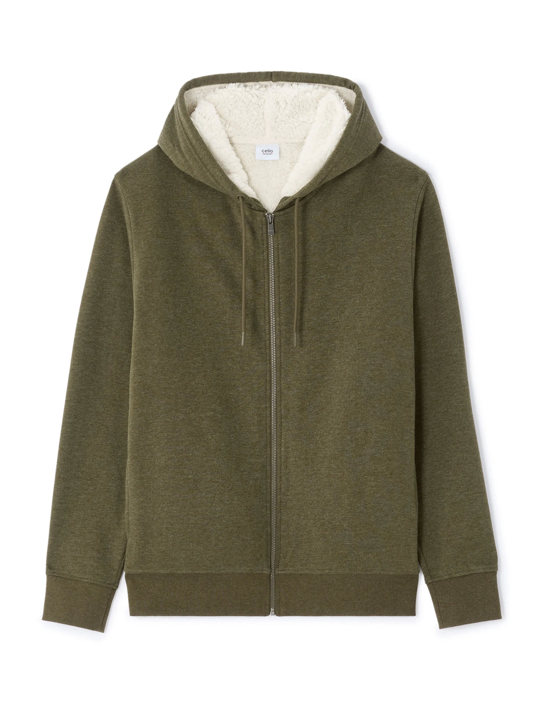 Celio_Green_Sherpa-Lined Zip-Up Hoodie - Khaki_FESHERPAX_HEATHER KHAKI_01